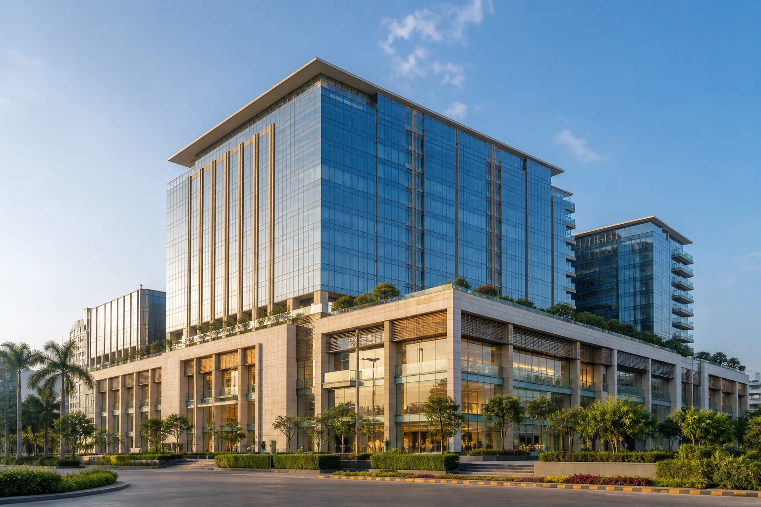 Contemporary commercial office and retail building in India